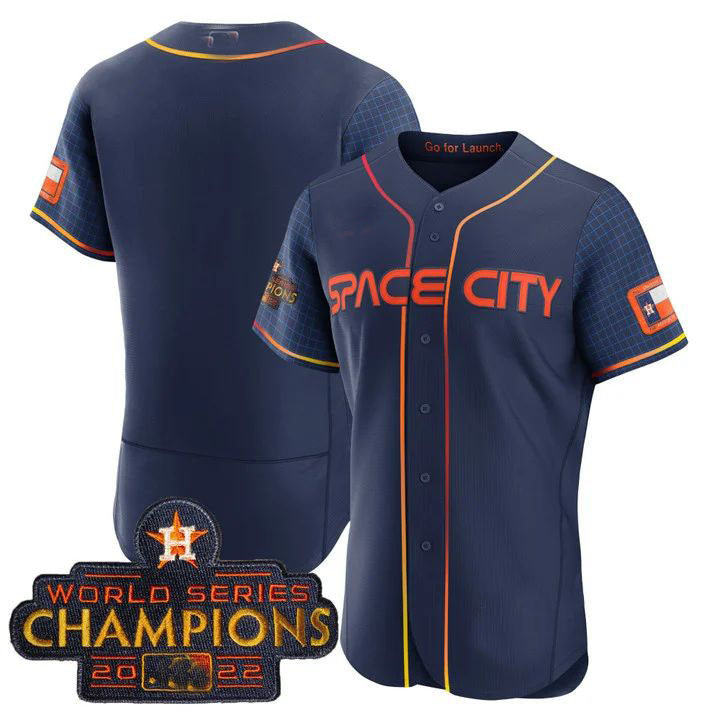 Houston Astros BLUE 2023 SPACE CITY CHAMPIONS FLEX JERSEY ALL STITCHEDBaseball Jerseys