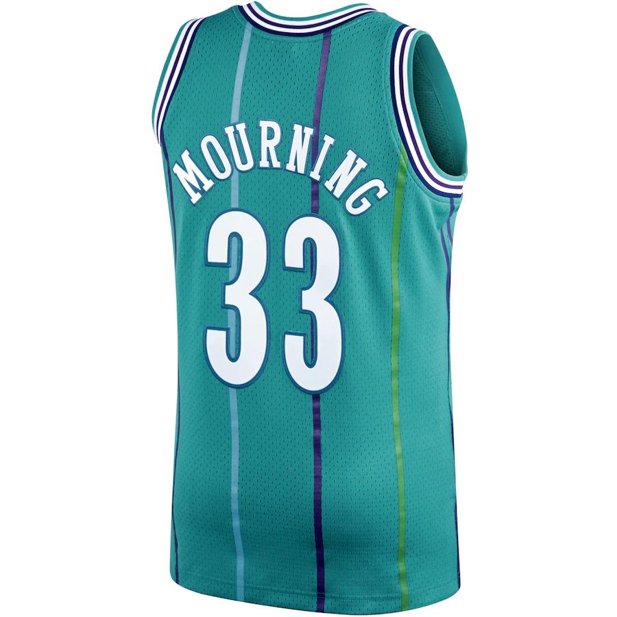 C.Hornets #33 Alonzo Mourning Mitchell & Ness 1992-93 Hardwood Classics Swingman Player Jersey Teal Stitched American Basketball Jersey