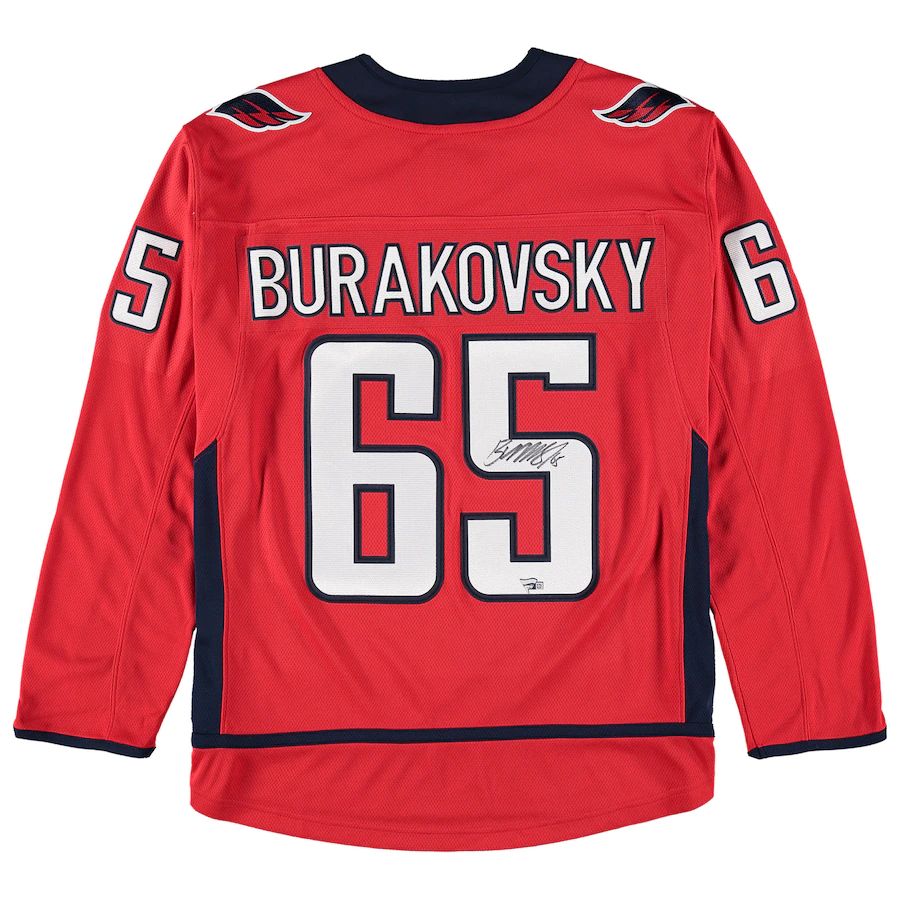 W.Capitals #65 Andre Burakovsky Fanatics Authentic Autograph Jersey Red Stitched American Hockey Jerseys