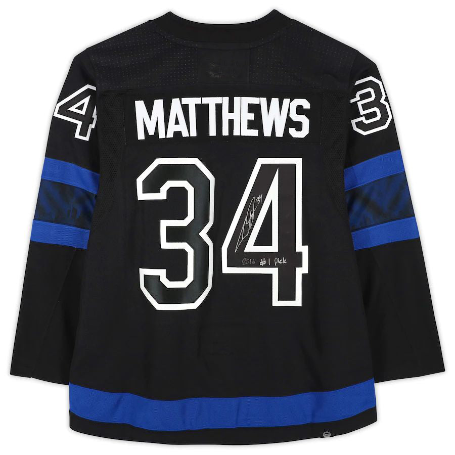 T.Maple Leafs #34 Auston Matthews Fanatics Authentic Autographed Alternate with 2016 #1 Pick Inscription Black Stitched American Hockey Jerseys