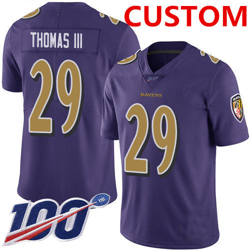 Custom B.Ravens Purple Limited Rush 100th Season Jersey Stitched Football Jerseys