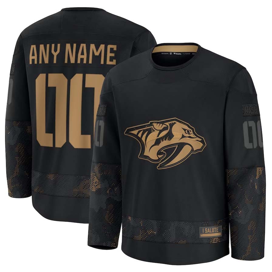 Custom N.Predators Fanatics 2024 Military Appreciation Personalized Long Sleeve Practice Jersey - Black Stitched American Hockey Jerseys