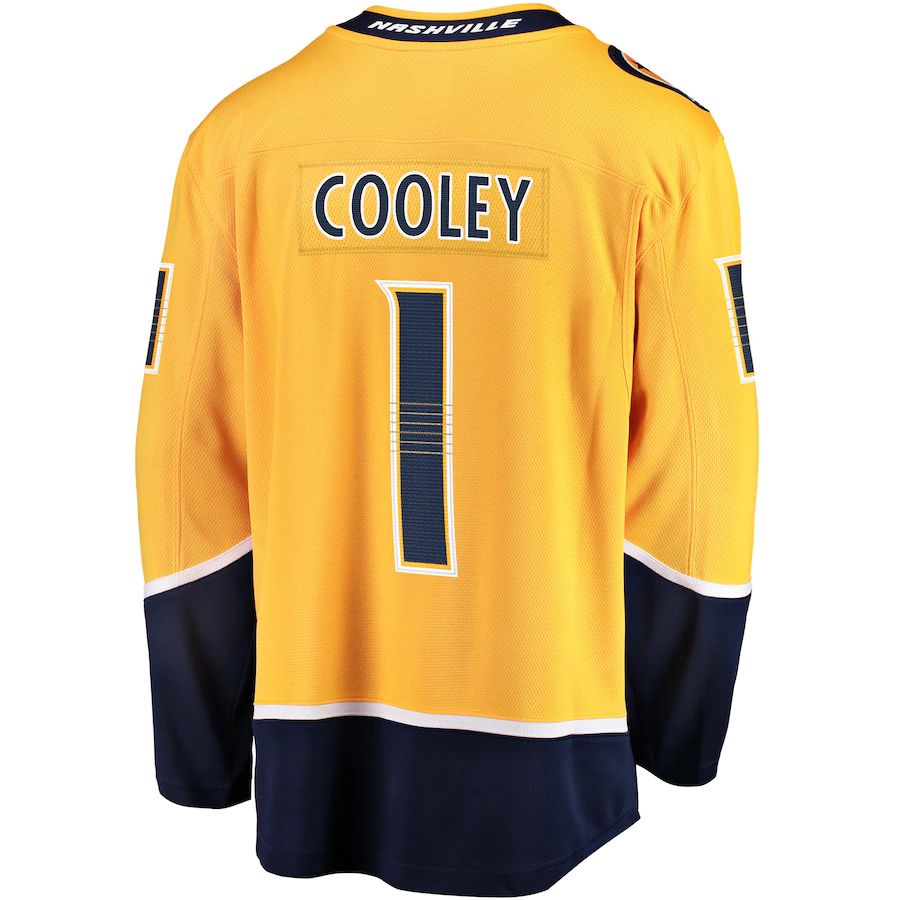 N.Predators #1 Devin Cooley Fanatics Branded Home Breakaway Player Jersey Gold Stitched American Hockey Jerseys
