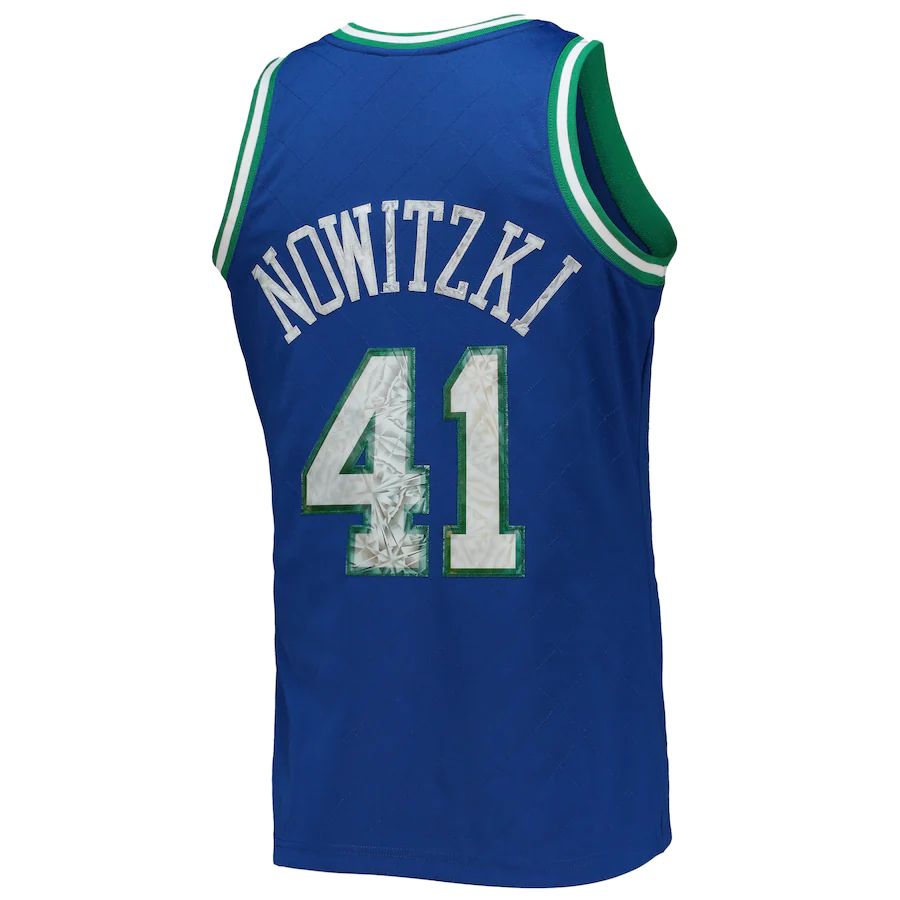 D.Mavericks #41 Dirk Nowitzki Mitchell & Ness 1996-97 Hardwood Classics 75th Anniversary Diamond Swingman Jersey Blue Stitched American Basketball Jersey