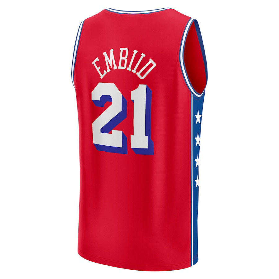 PH.76ers #21 Joel Embiid Fanatics Branded 2022-23 Fast Break Replica Player Jersey Statement Edition Red Stitched American Basketball Jersey
