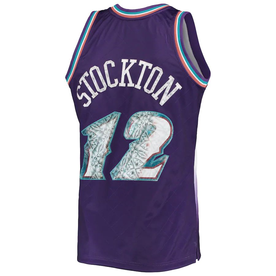 U.Jazz #12 John Stockton Mitchell & Ness 1996-97 Hardwood Classics 75th Anniversary Diamond Swingman Jersey Purple Stitched American Basketball Jersey