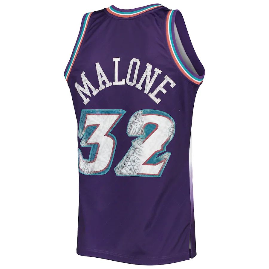 U.Jazz #32 Karl Malone Mitchell & Ness 1996-97 Hardwood Classics 75th Anniversary Diamond Swingman Jersey Purple Stitched American Basketball Jersey