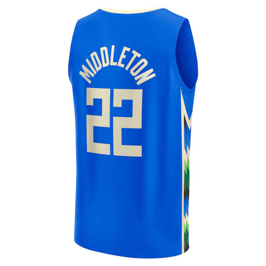 M.Bucks #22 Khris Middleton Fanatics Branded 2022-23 Fastbreak Jersey City Edition Royal Stitched American Basketball Jersey