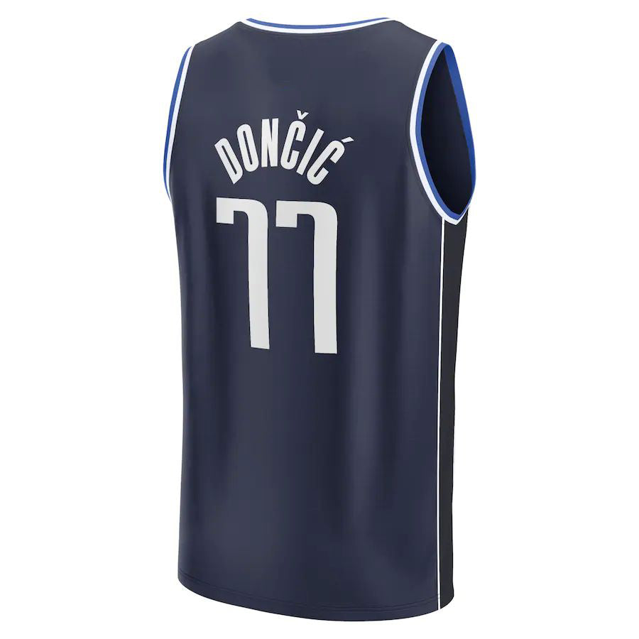 D.Mavericks #77 Luka Doncic Fanatics Branded 2022-23 Fast Break Player Jersey Statement Edition Navy Stitched American Basketball Jersey