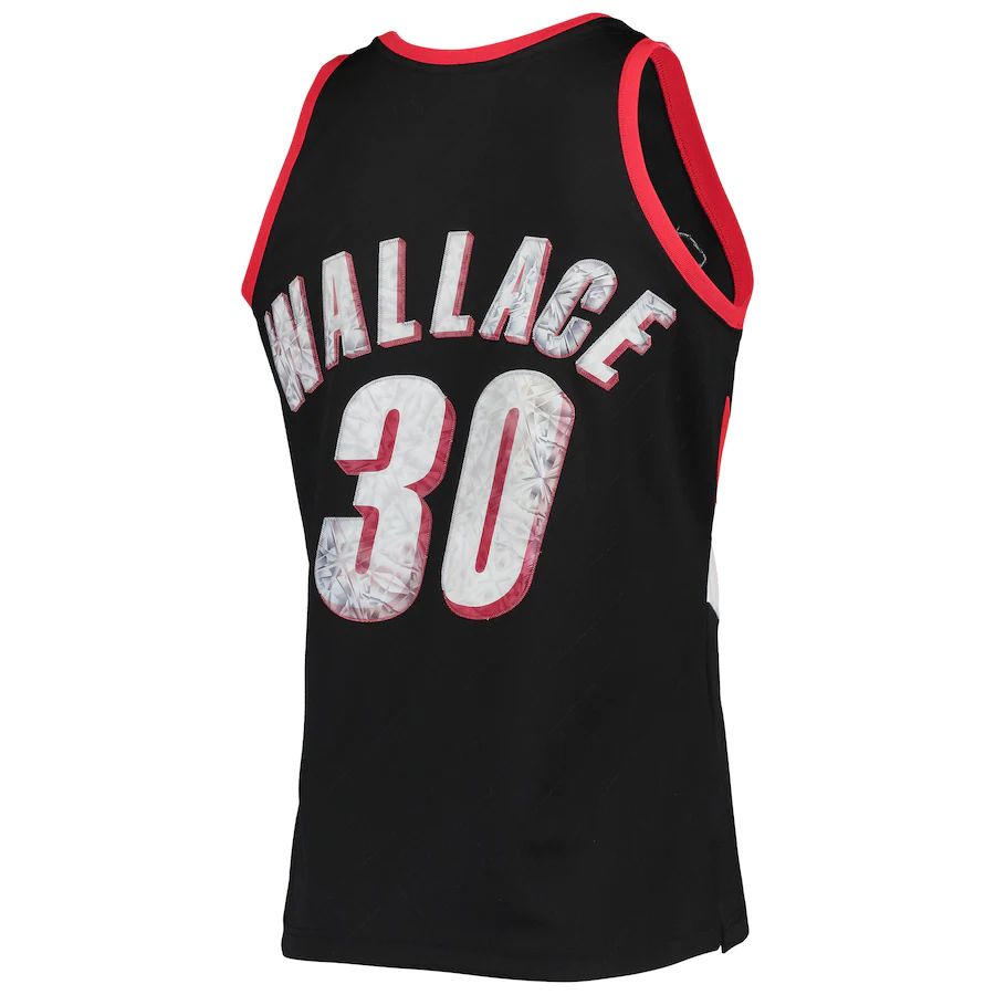 P.Trail Blazers #30 Rasheed Wallace Mitchell & Ness 1996-97 Hardwood Classics 75th Anniversary Diamond Swingman Jersey Icon Edition Black Stitched American Basketball Jersey