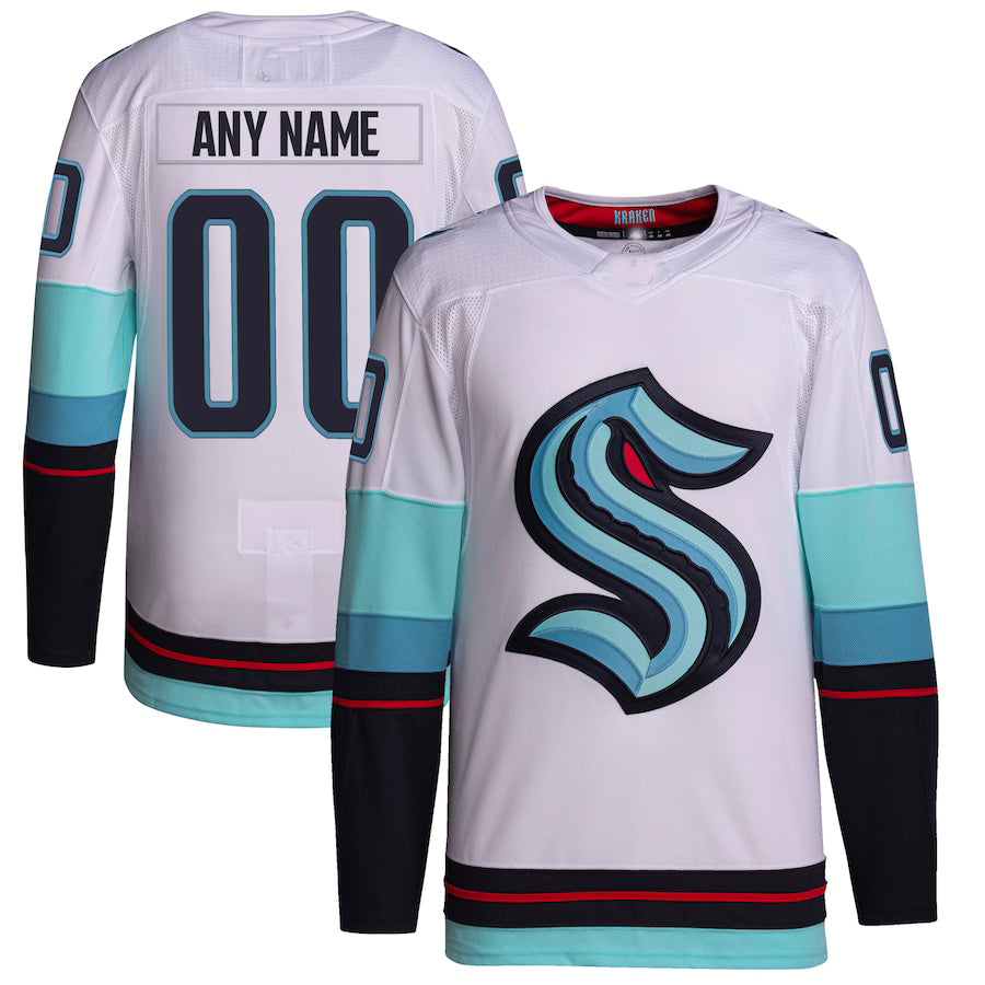 Custom S.Kraken Away Primegreen Authentic Jersey White Stitched American Hockey Jerseys