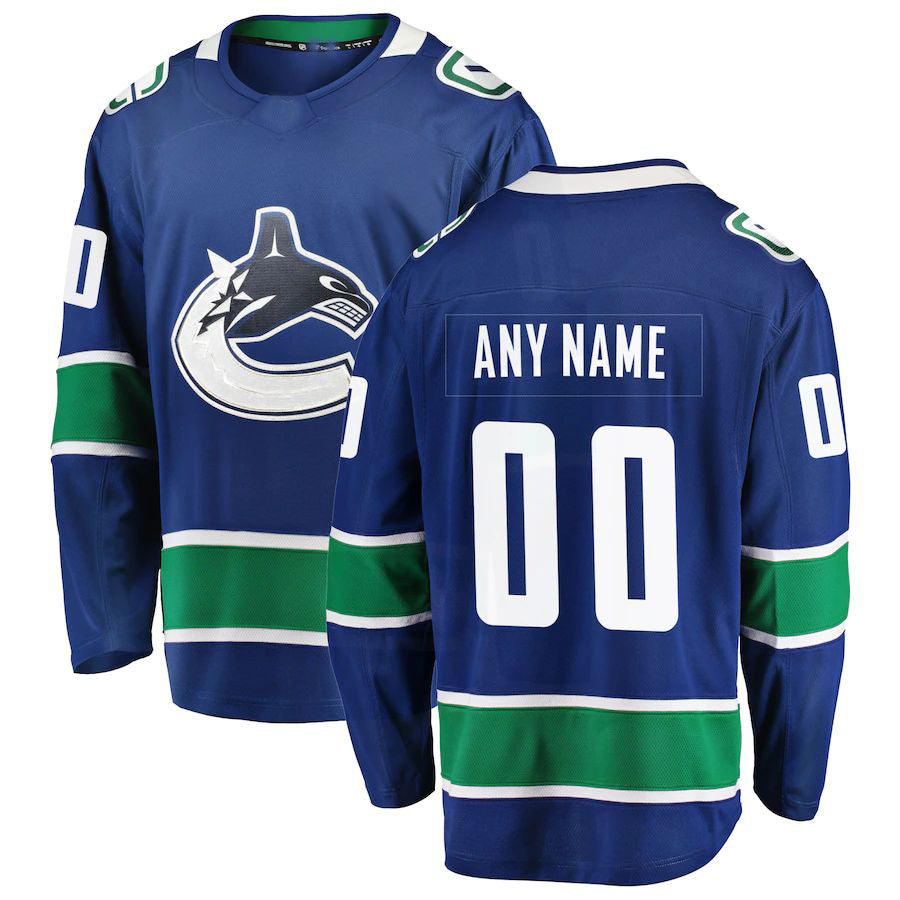 Custom V.Canucks Fanatics Branded Home Team Breakaway Jersey Royal Stitched American Hockey Jerseys