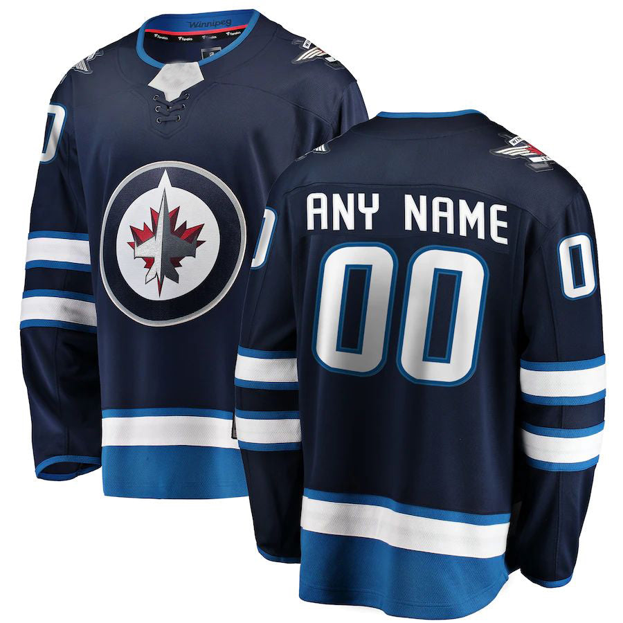Custom W.Jets Fanatics Branded Home Breakaway Navy Stitched American Hockey Jerseys
