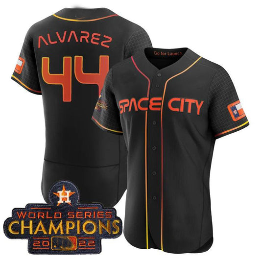 #44 Yordan Alvarez Houston Astros 2023 SPACE CITY CHAMPIONS FLEX JERSEY ¨C black ALL STITCHEDBaseball Jerseys