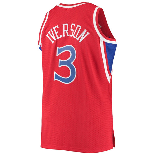 PH.76ers #3 Allen Iverson Mitchell & Ness Big & Tall Hardwood Classics Swingman Player Jersey Red Stitched American Basketball Jersey