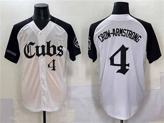 Chicago Cubs #4 Pete Crow-Armstrong White Black 'Gothic North Side Edition' Vapor Premier Limited Stitched Baseball Jersey