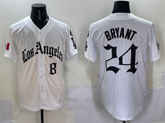 Los Angeles Dodgers Front #8 Back #24 Kobe Bryant White Mexico 2025 LA Gothic Style With Fernando Patch Vapor Premier Limited Stitched Baseball Jersey